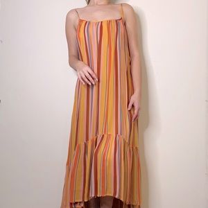 All Saints Paola Striped Midi Dress Ruffle Colorful
